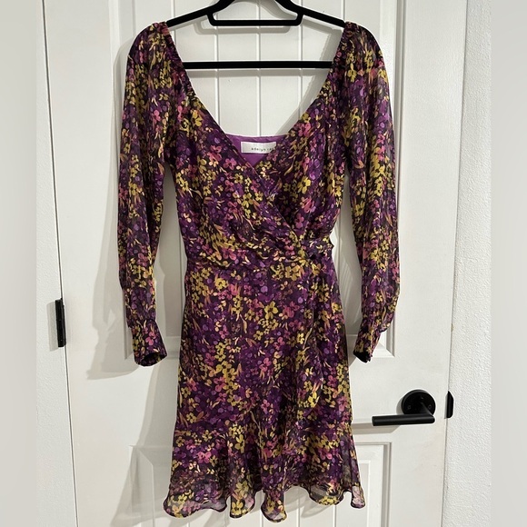 NWOT Adelyn Rae Purple Floral Long Sleeve Wrapped Dress - Picture 1 of 10
